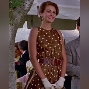 Pretty Woman Polo Match Brown Polka Dot Halter Belted Dress High Low Ruffles  S